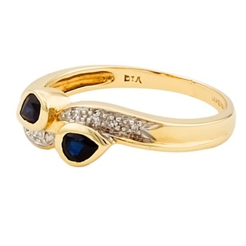 9ct gold Sapphire/Diamond 2 stone Ring size Q